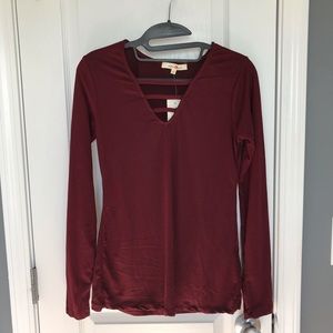 NWT! Maroon long sleeve stretch knit top!